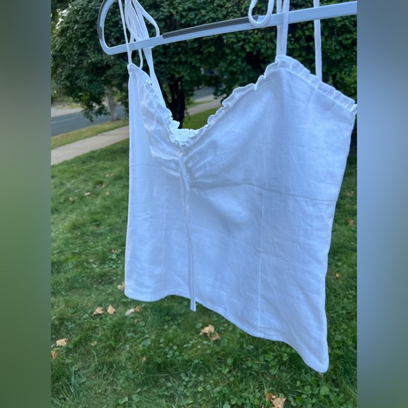 ⚪️🦢Novena Linen Top by Reformation in Ivory / White | Size 10 - Picture 9 of 17